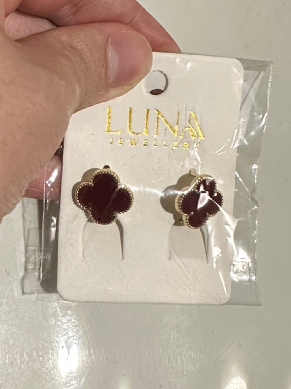 Burgundy Clover Stud Earrings
